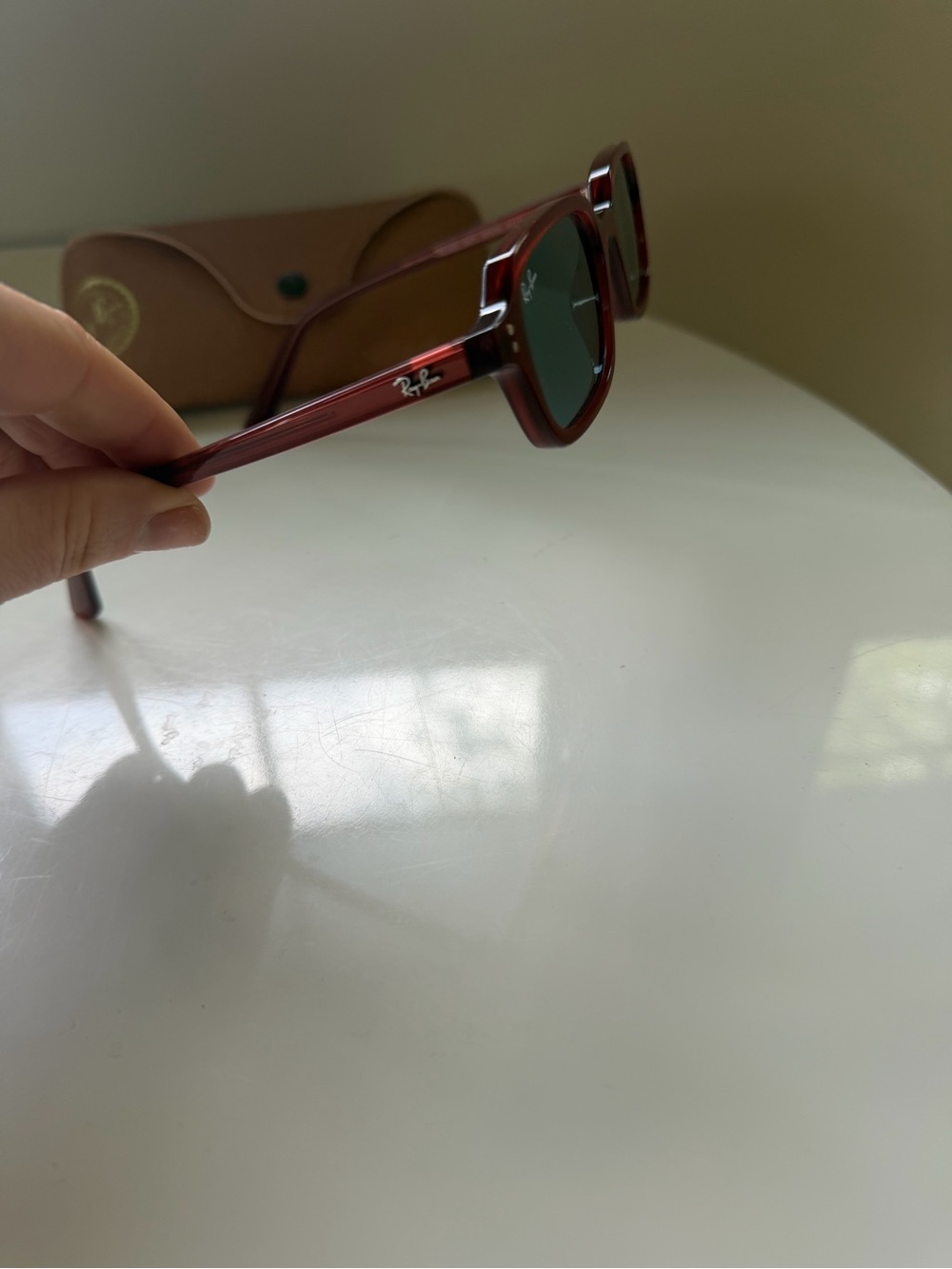 Ray-Ban Burgundy Frame Sunglasses with Dark Green Lenses
